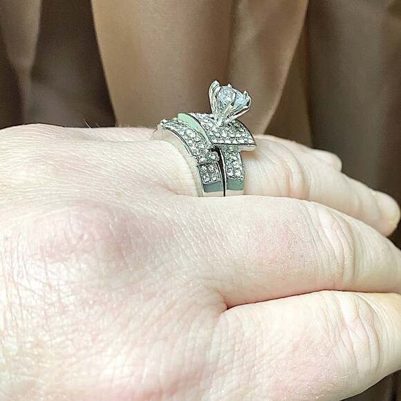 White Gold Filled Diamond Engagement Ring - Picture 6 of 7